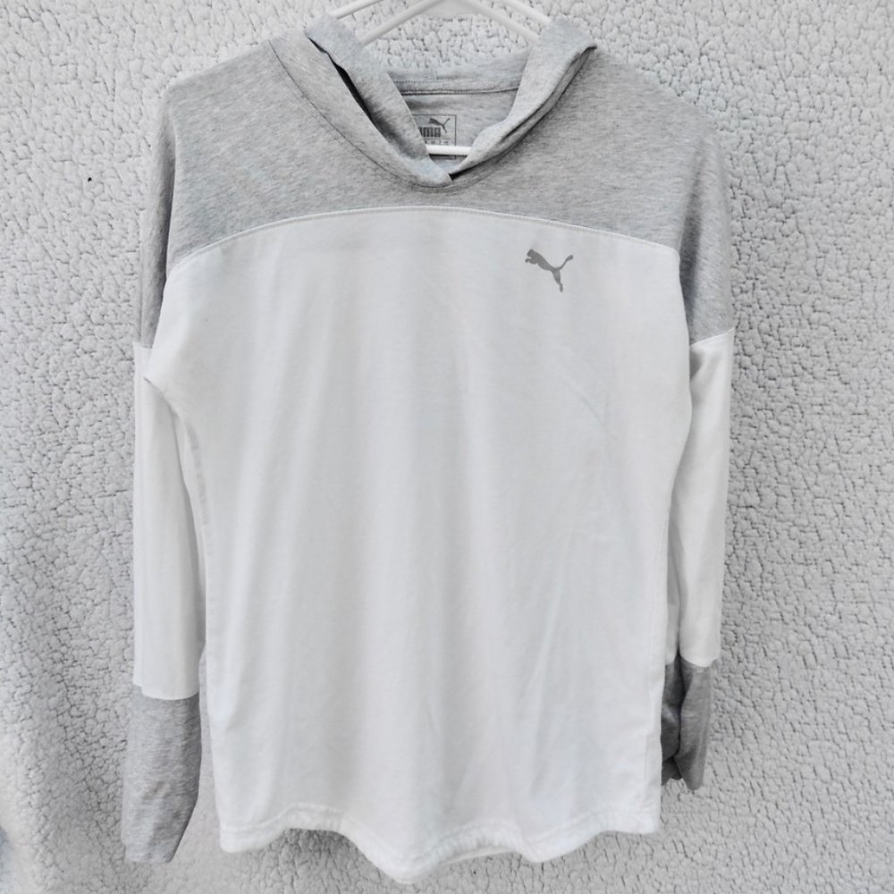 Puma Logo White & Gray Pullover Hoodie Sweatshirt